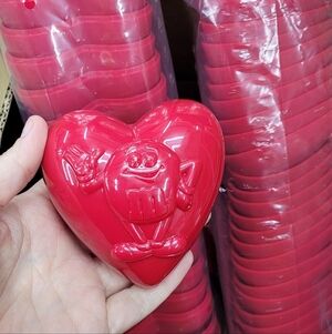 M&M Valentine Red Heart Shaped Empty Plastic Containers Collectible Set Of 10